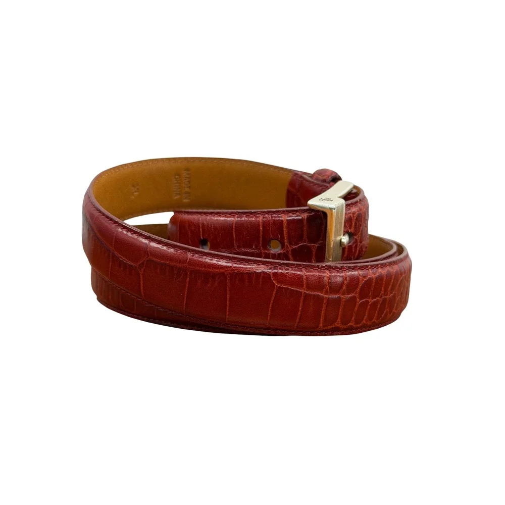 Lauren Ralph Lauren Red Skinny Belt Women SZ XL Embossed Leather Reptile Bold